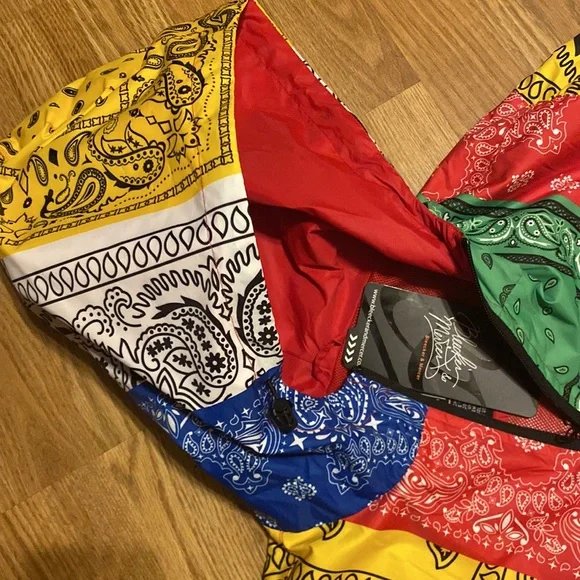 NWT Bleecker & Mercer patchwork printed multicolored 3/4 zippered jacket men Sm - Picture 5 of 10